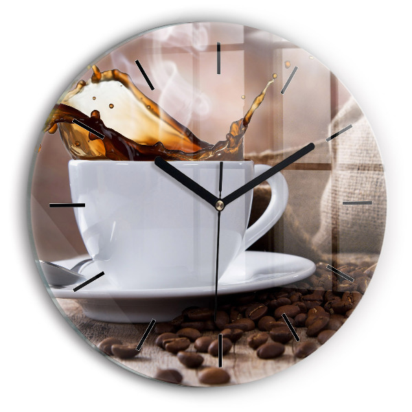 Round glass clock A cup of coffee