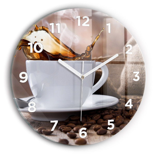 Round glass clock A cup of coffee