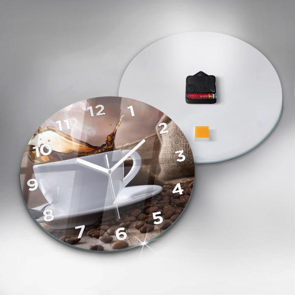 Round glass clock A cup of coffee