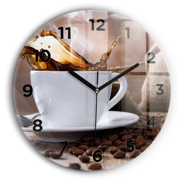 Round glass clock A cup of coffee