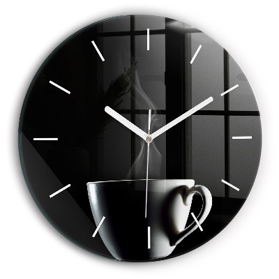 Round glass clock A cup of coffee