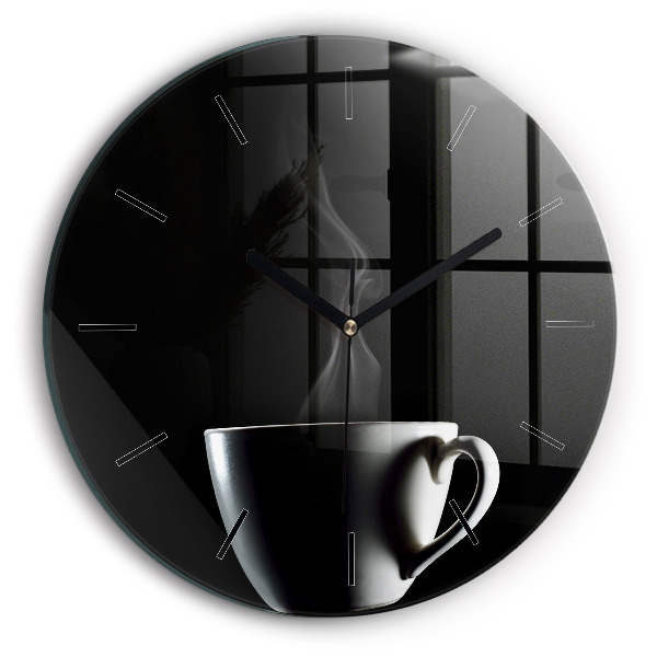 Round glass clock A cup of coffee