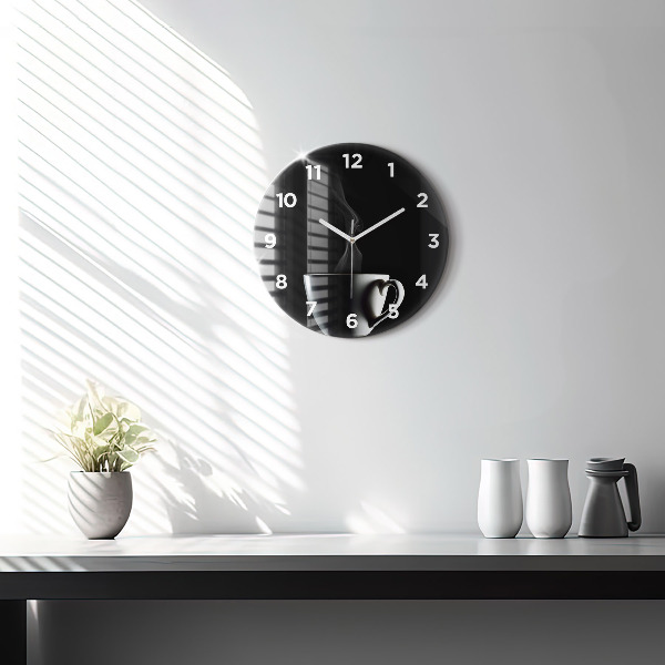 Round glass clock A cup of coffee