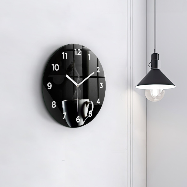 Round glass clock A cup of coffee