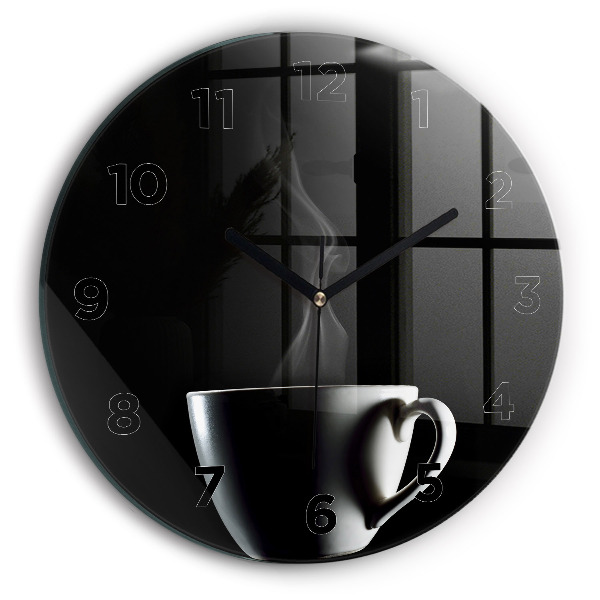 Round glass clock A cup of coffee