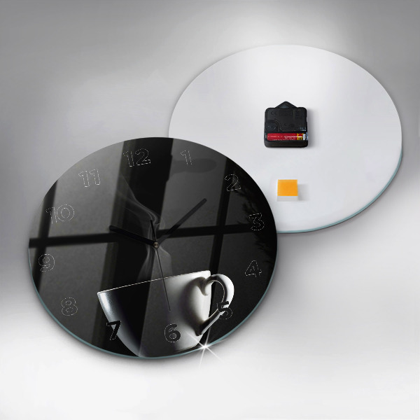 Round glass clock A cup of coffee