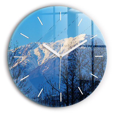 Round glass clock Mountain view