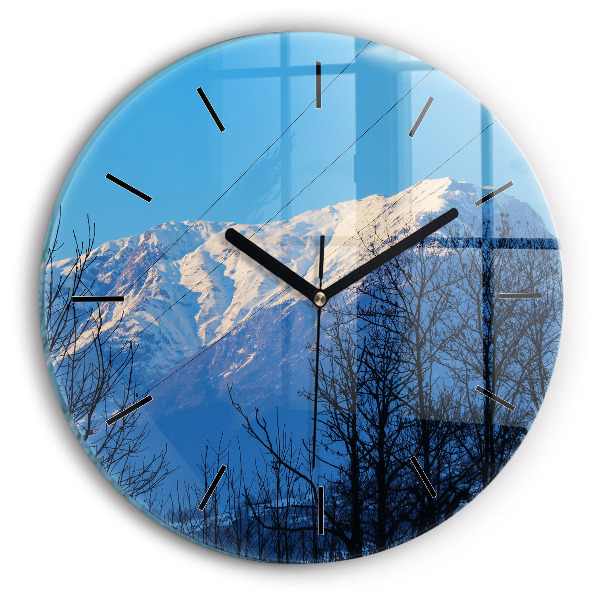 Round glass clock Mountain view