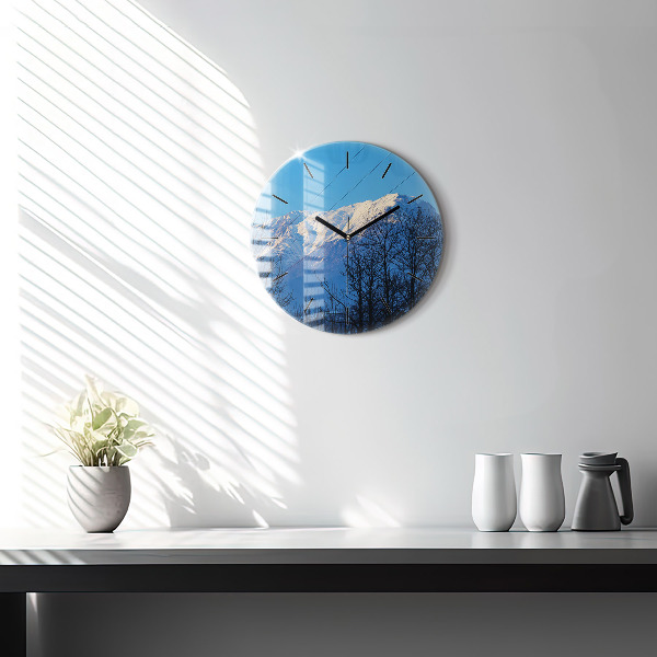 Round glass clock Mountain view