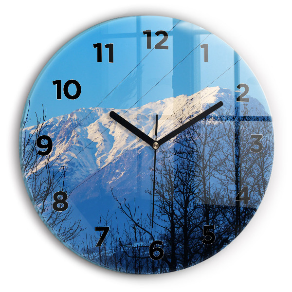 Round glass clock Mountain view