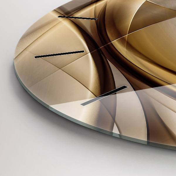Round glass clock Golden abstraction