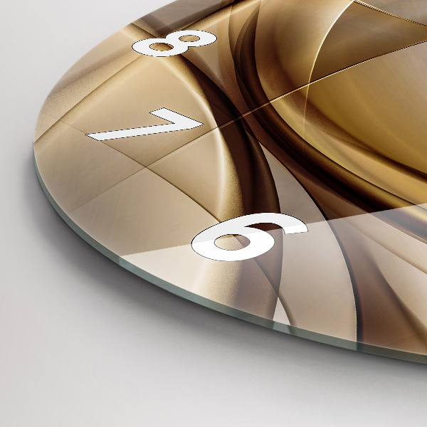 Round glass clock Golden abstraction