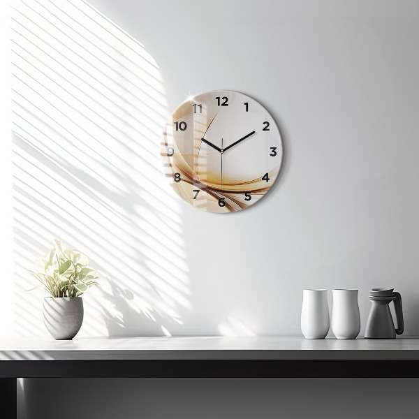 Round glass clock Golden abstraction