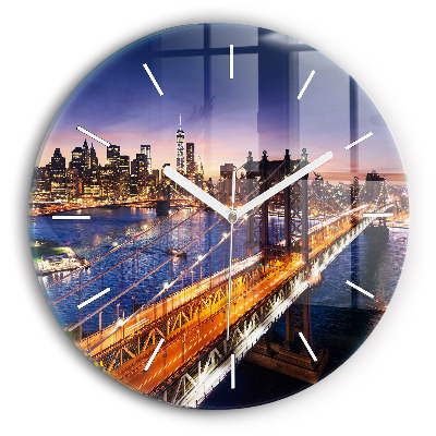 Round glass clock New York and the sunset