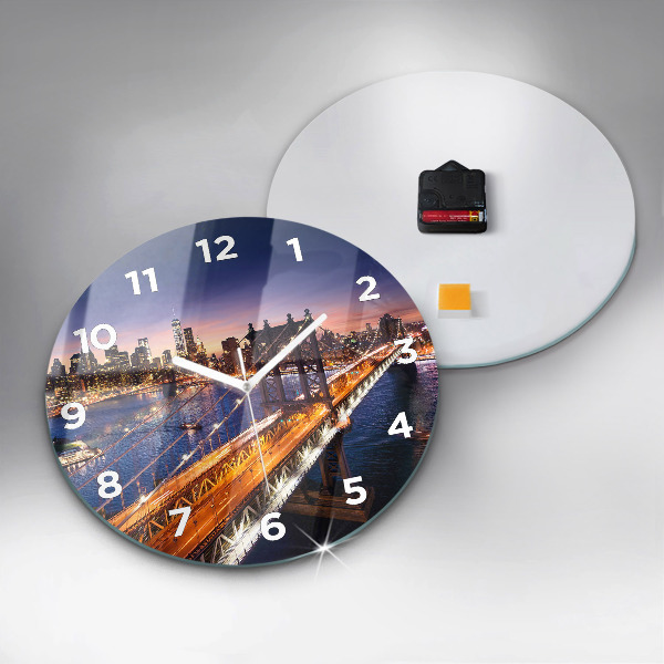 Round glass clock New York and the sunset