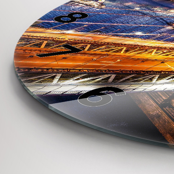 Round glass clock New York and the sunset