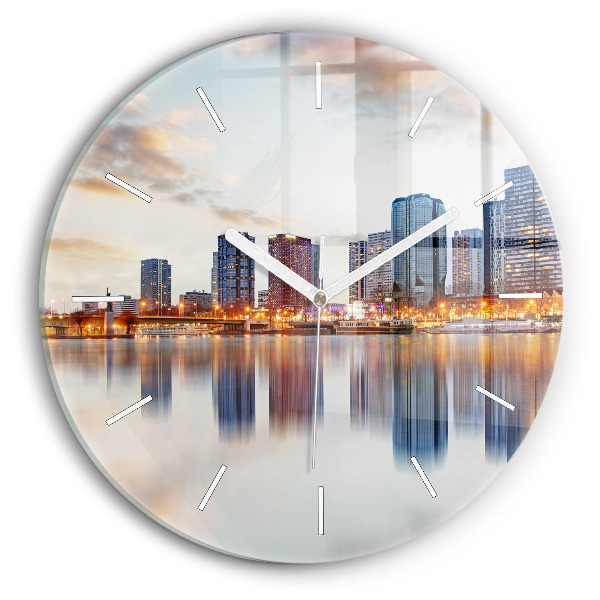 Round glass clock Panorama with the Eiffel Tower