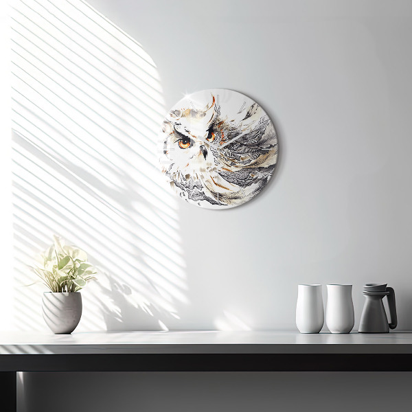 Round glass clock Owl symbol of wisdom