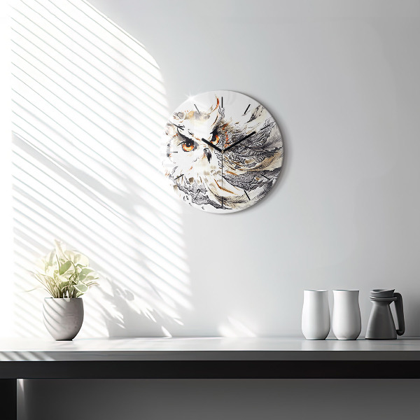 Round glass clock Owl symbol of wisdom