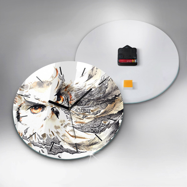 Round glass clock Owl symbol of wisdom
