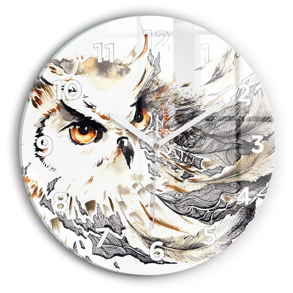 Round glass clock Owl symbol of wisdom