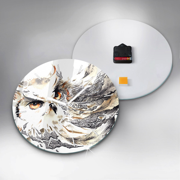 Round glass clock Owl symbol of wisdom