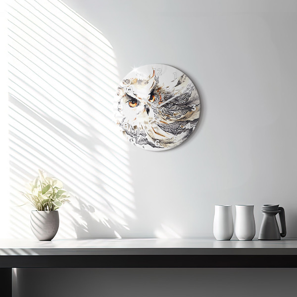 Round glass clock Owl symbol of wisdom