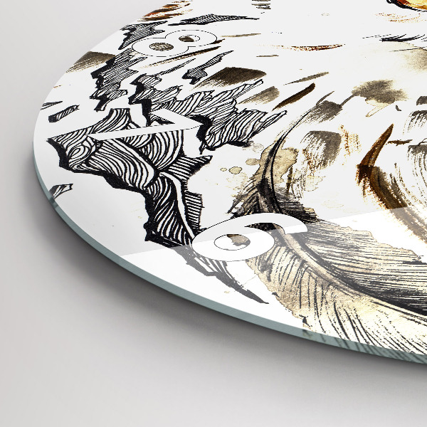 Round glass clock Owl symbol of wisdom