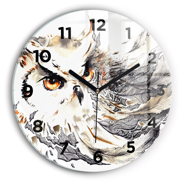 Round glass clock Owl symbol of wisdom