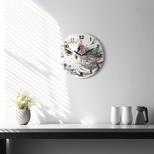 Round glass clock Owl symbol of wisdom