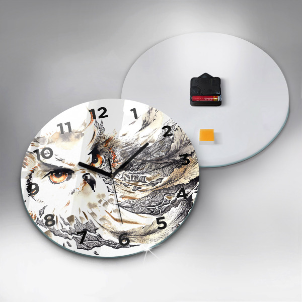 Round glass clock Owl symbol of wisdom