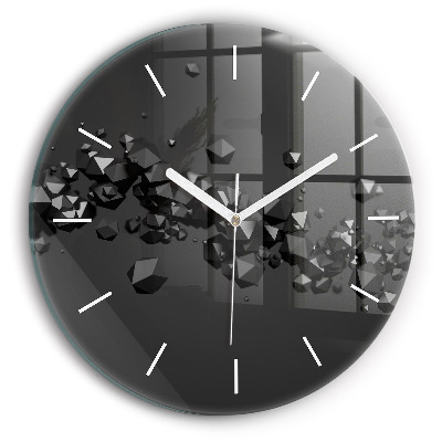 Round glass clock Black abstraction
