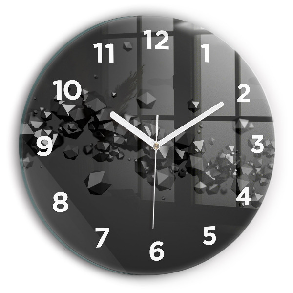 Round glass clock Black abstraction