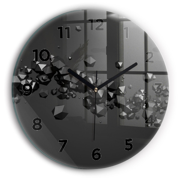 Round glass clock Black abstraction