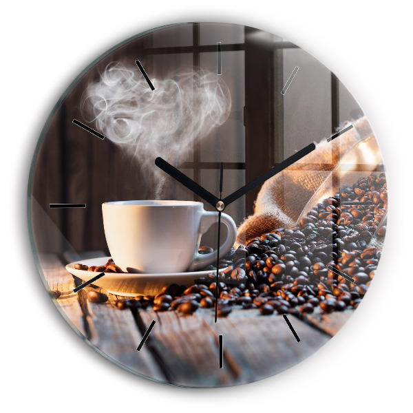 Round glass clock A cup of coffee