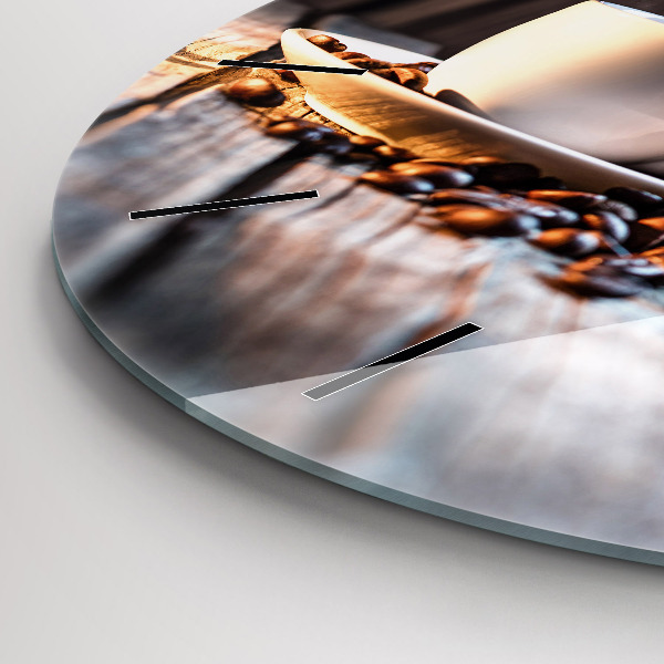 Round glass clock A cup of coffee