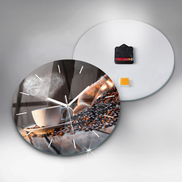 Round glass clock A cup of coffee