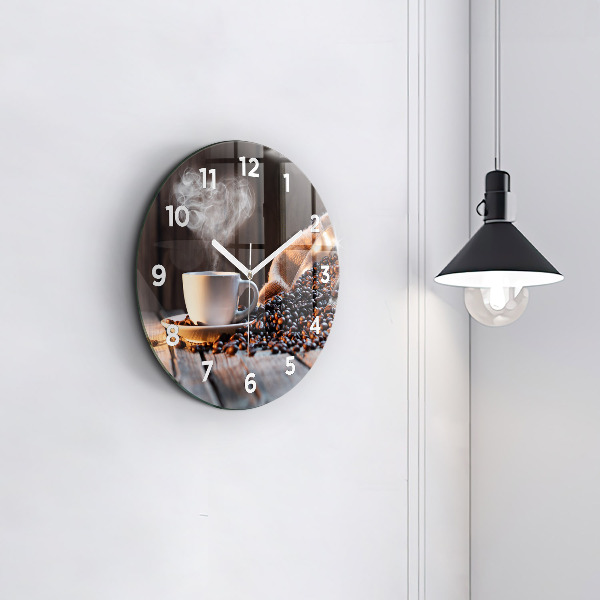 Round glass clock A cup of coffee