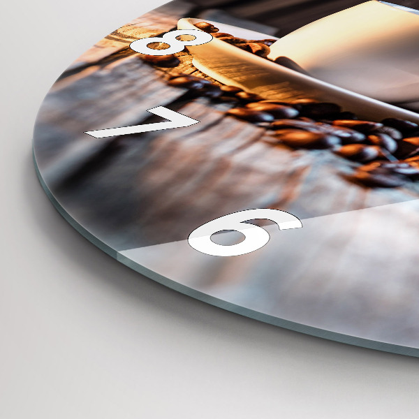 Round glass clock A cup of coffee