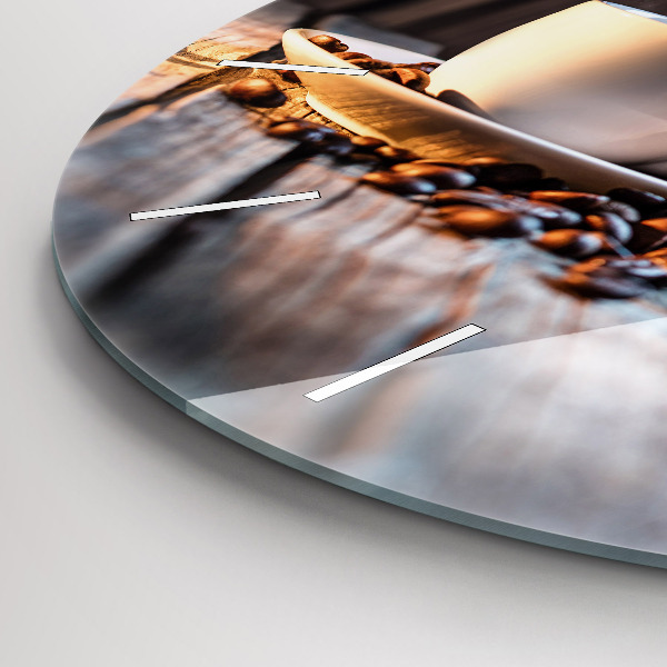Round glass clock A cup of coffee