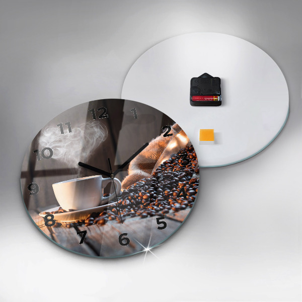 Round glass clock A cup of coffee