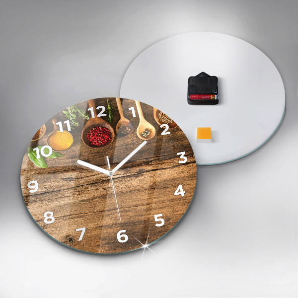 Round glass clock Spoons of spices