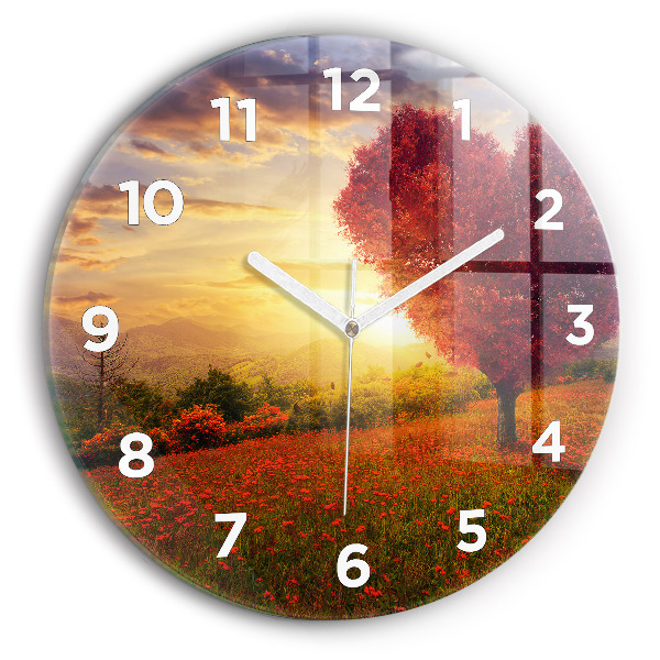 Round glass clock Love Heart Tree