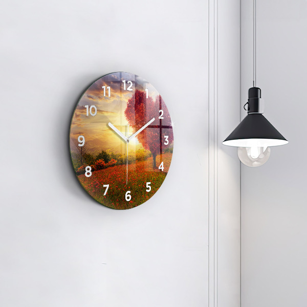 Round glass clock Love Heart Tree