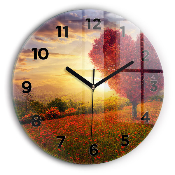 Round glass clock Love Heart Tree