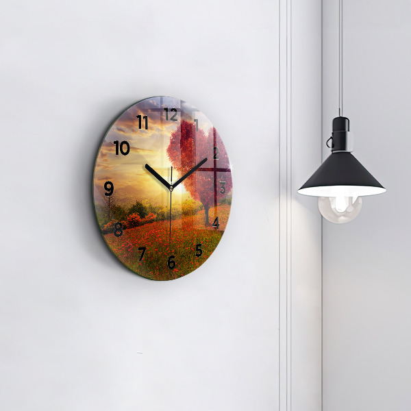 Round glass clock Love Heart Tree