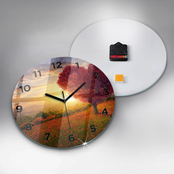 Round glass clock Love Heart Tree