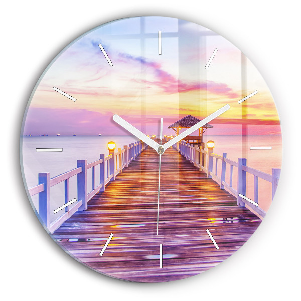 Round glass clock The bridge in the port in the evening