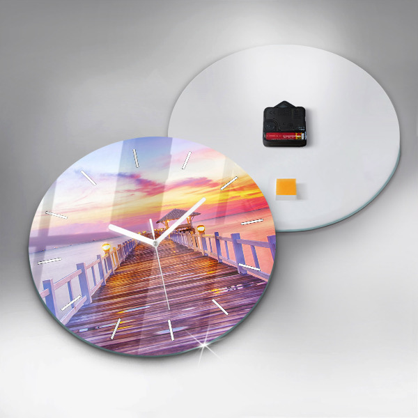 Round glass clock The bridge in the port in the evening