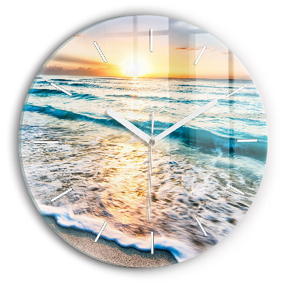 Round glass clock Beach, sea and sand